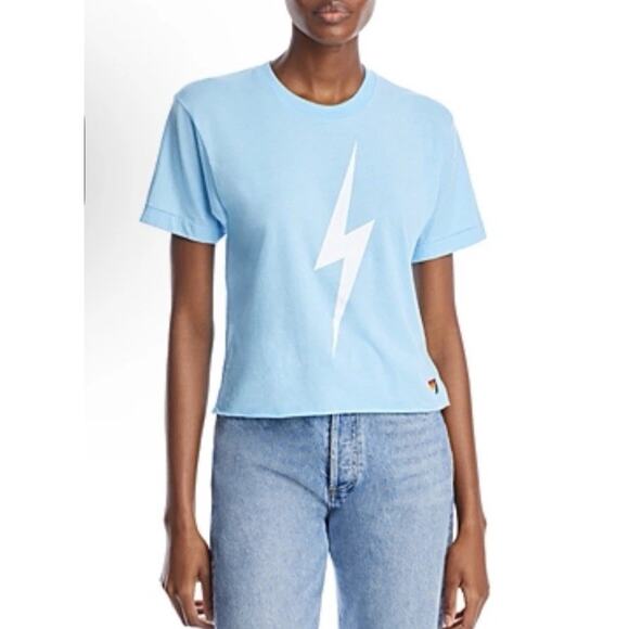 Aviator Nation Bolt Graphic Boyfriend Tee In Sky Blue Sz L NEW NWT $83 - Picture 1 of 9